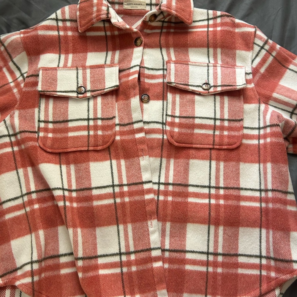 Virgins Saints & Angels Pink and White Plaid Shirt